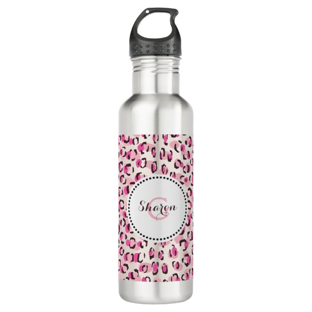 Bouteille D'eau En Acier Inoxydable Chic moderne chic guépard imprimé motif monogramme (Devant)