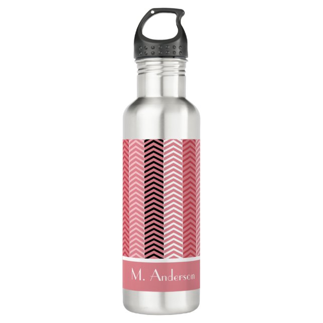 Bouteille D'eau En Acier Inoxydable Chic Rose Chevron Grille Avec Nom (Devant)