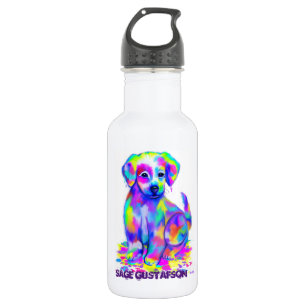 Bouteille D'eau En Acier Inoxydable Chiot peint par arc-en-ciel