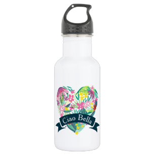 Bouteille D'eau En Acier Inoxydable Ciao Bella Cute Coeur Floral avec Fleurs Tropicale