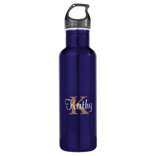 Bouteille D'eau En Acier Inoxydable Classic Blue Gold Monogramme initial