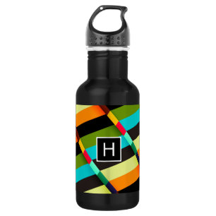 Bouteille D'eau En Acier Inoxydable Coloré Moderne Rayures Abstraites & Monogramme