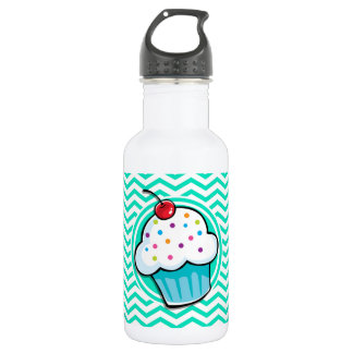 Bouteille D'eau En Acier Inoxydable Cute Cupcake ; Aqua Green Chevron