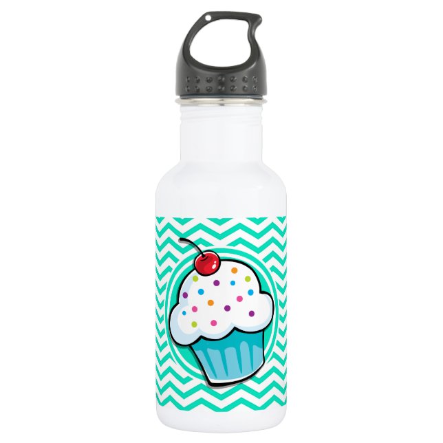 Bouteille D'eau En Acier Inoxydable Cute Cupcake ; Aqua Green Chevron (Devant)