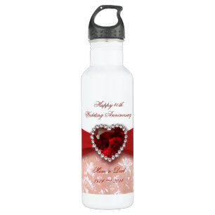 Bouteille D'eau En Acier Inoxydable Damask 40e anniversaire Mariage Design