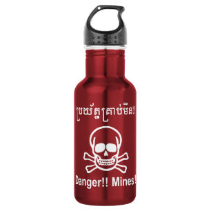 Bouteille D'eau En Acier Inoxydable Danger ! ! Les mines ! ! SYMBOLE ☠ Cambodgien Khme