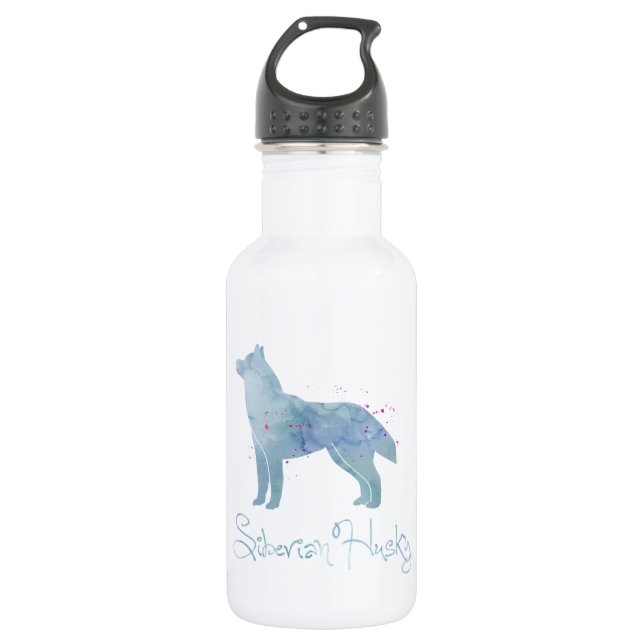 Bouteille D'eau En Acier Inoxydable Design d'aquarelle sibérienne Husky (Devant)
