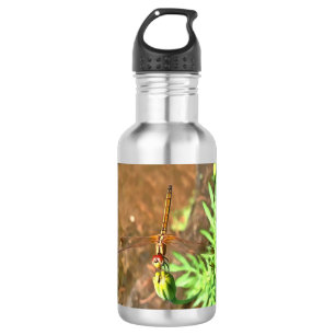 Bouteille D'eau En Acier Inoxydable Dragonfly Artistique Reposant Sur Une Tête De Fleu
