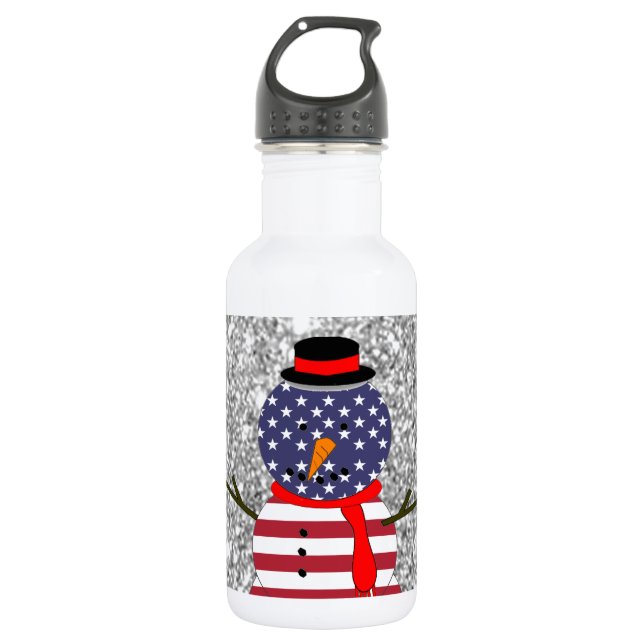 Bouteille D'eau En Acier Inoxydable Drapeau américain patriotique Snowman Parties scin (Devant)