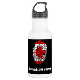 Bouteille D'eau En Acier Inoxydable Drapeau canadien d'empreinte digitale de contact