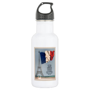 Bouteille D'eau En Acier Inoxydable Drapeau national vintage et Tour Eiffel