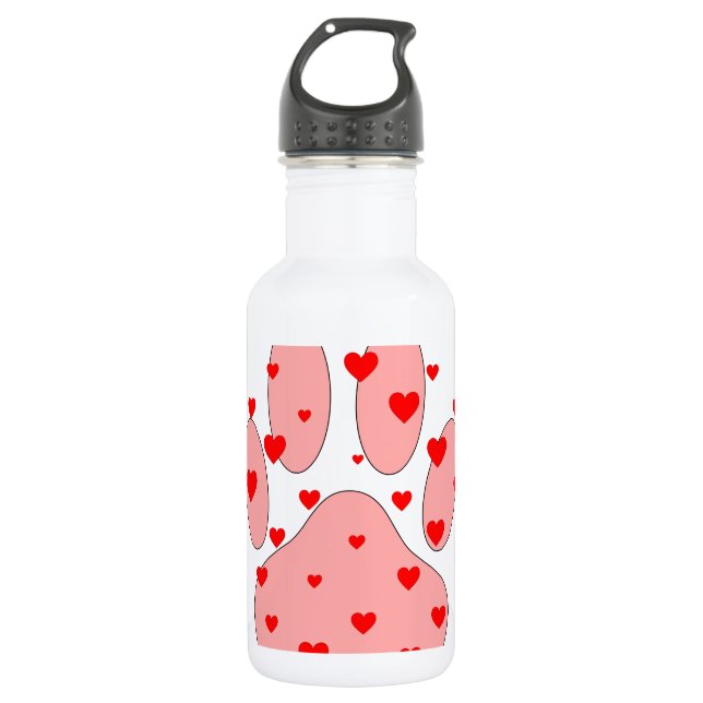 Bouteille D'eau En Acier Inoxydable Empreinte de patte rose avec des cœurs (Devant)