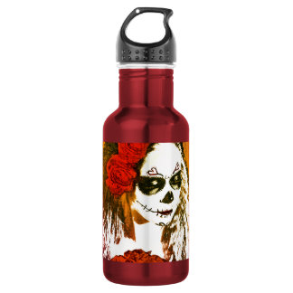 Bouteille D'eau En Acier Inoxydable Femme de crâne de sucre avec l'art de roses