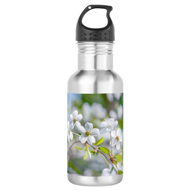 Bouteille D'eau En Acier Inoxydable Fleur cerise blanche (Devant)