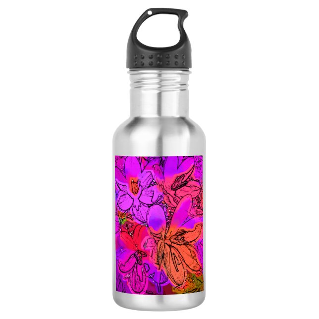 BOUTEILLE D'EAU EN ACIER INOXYDABLE FLEURS (Devant)