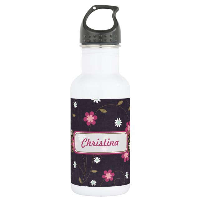 Bouteille D'eau En Acier Inoxydable Fleurs roses 32. oz. (Devant)