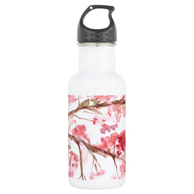 Bouteille D'eau En Acier Inoxydable Fleurs roses de cerisier florales Sakura asiatique (Devant)