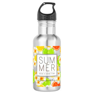 Bouteille D'eau En Acier Inoxydable Fruits d'été frais et fleurs de Plumeria exotique
