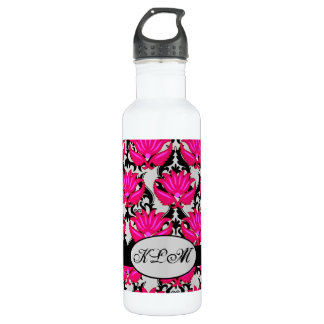 Bouteille D'eau En Acier Inoxydable Fuchsia rose noir gris parisien Damask Monogramme