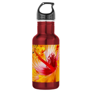 Bouteille D'eau En Acier Inoxydable Hibiscus orange vue de côté