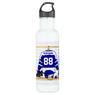Bouteille D'eau En Acier Inoxydable Hockey sur glace bleu et blanc personnalisé Jersey