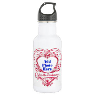 Bouteille D'eau En Acier Inoxydable I Love My Grandparents ! Photo Red Hearts