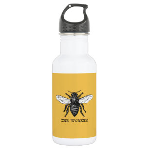 Bouteille D'eau En Acier Inoxydable Illustration d'abeille ouvrière vintage