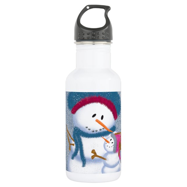 Bouteille D'eau En Acier Inoxydable Illustration SnowMomma Et SnowGirl (Devant)