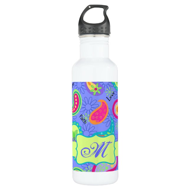 Bouteille D'eau En Acier Inoxydable Lavande Vert moderne Motif Paisley (Devant)