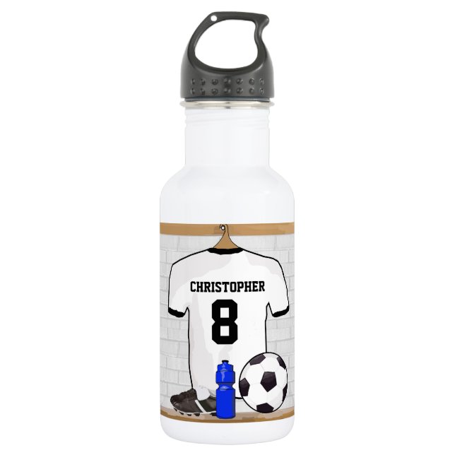 Bouteille D'eau En Acier Inoxydable Le football Jersey noir blanc personnalisé du (Devant)