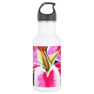Bouteille D'eau En Acier Inoxydable Lys rose vif Tenerife pop art fleur aquarelle