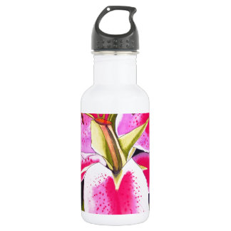 Bouteille D'eau En Acier Inoxydable Lys rose vif Tenerife pop art fleur aquarelle