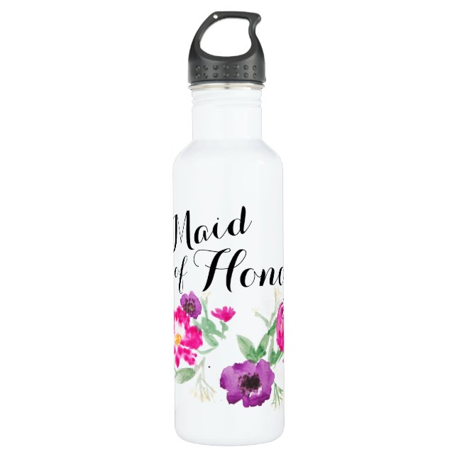 Bouteille D'eau En Acier Inoxydable Maid of Honor Watercolor Flowers Eau (Devant)