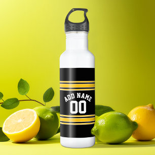 Bouteille D'eau En Acier Inoxydable Maillot de sport Or Noir avec votre nom et numéro