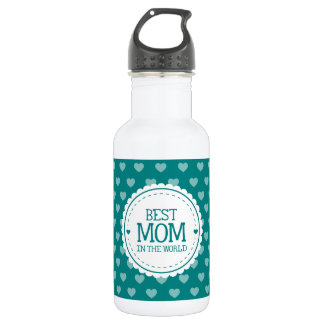 Bouteille D'eau En Acier Inoxydable Meilleure maman au monde Coeurs verts Turquoises e