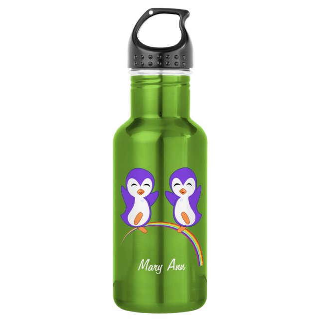 Bouteille D'eau En Acier Inoxydable Mignon Manchot Violet (Devant)