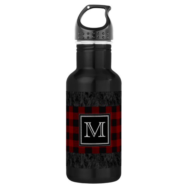 Bouteille D'eau En Acier Inoxydable Monogramme en plaid rouge et noir (Devant)