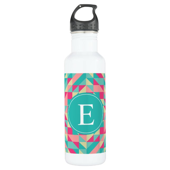 Bouteille D'eau En Acier Inoxydable Monogramme triangulaire rose Turquoise (Devant)