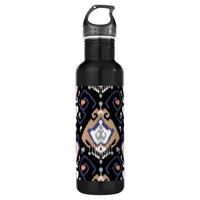 Bouteille D'eau En Acier Inoxydable Motif tribal d'ikat noir beige moderne (Devant)