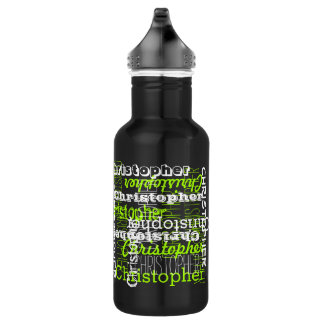 Bouteille D'eau En Acier Inoxydable Nom Tout sur Neon Green Collage Typographie