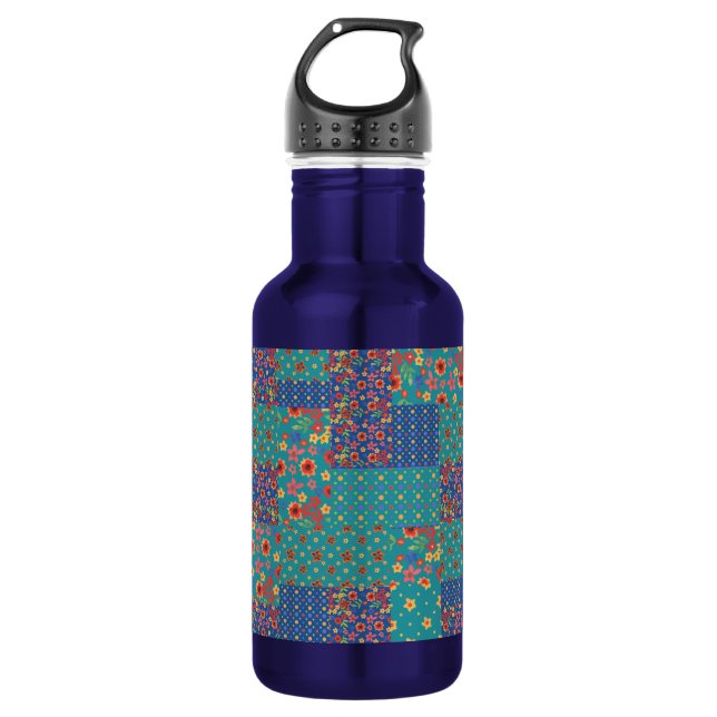 Bouteille D'eau En Acier Inoxydable Nostalgic Prints Faux Patchwork Water Bottle (Devant)