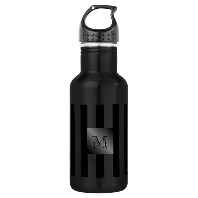 Bouteille D'eau En Acier Inoxydable Nuances de rayures noires Monogramme manly (Devant)