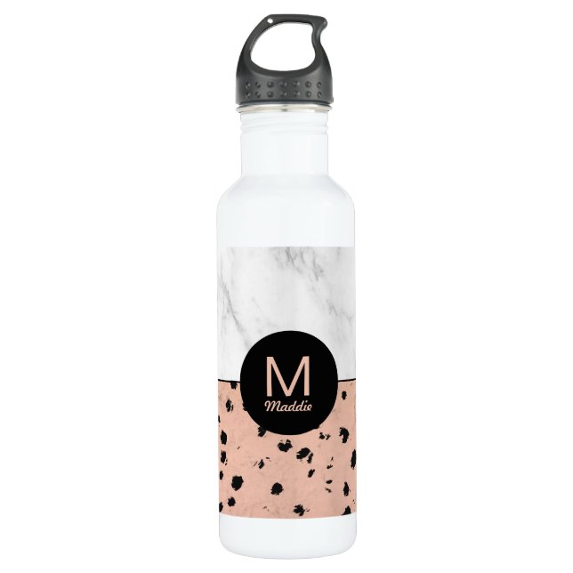 Bouteille D'eau En Acier Inoxydable Or Rose tendance et marbre avec Monogramme (Devant)