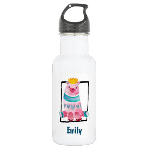 Bouteille D'eau En Acier Inoxydable Ours d'aquarelle mignonne portant une couronne