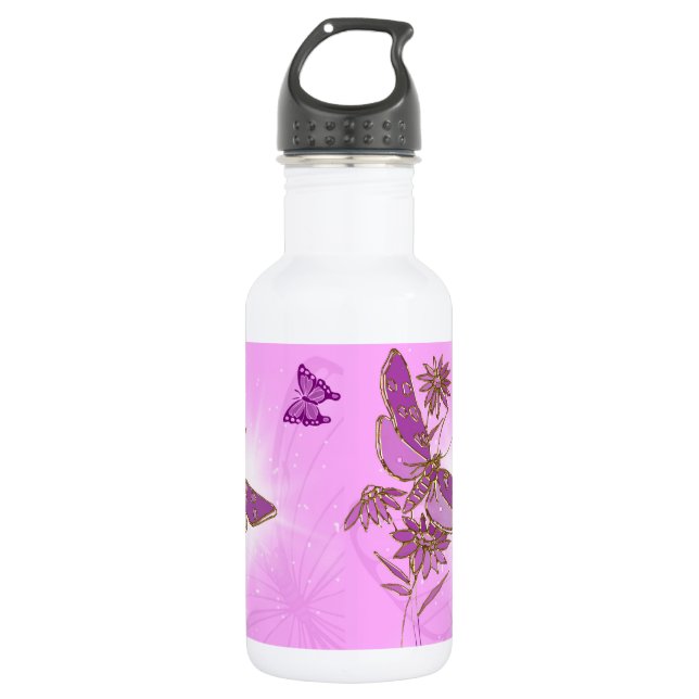 Bouteille D'eau En Acier Inoxydable Papillon Violet Rose (Devant)