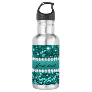 Bouteille D'eau En Acier Inoxydable Parties scintillantes turquoises chics et diamants