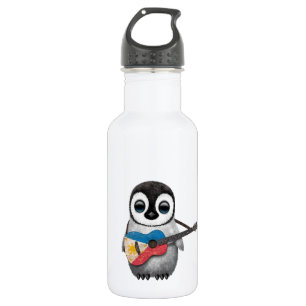 Bouteille D'eau En Acier Inoxydable Pingouin de bébé jouant la guitare philippine de