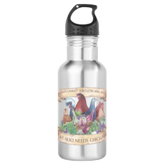 Bouteille D'eau En Acier Inoxydable Poulets et vins