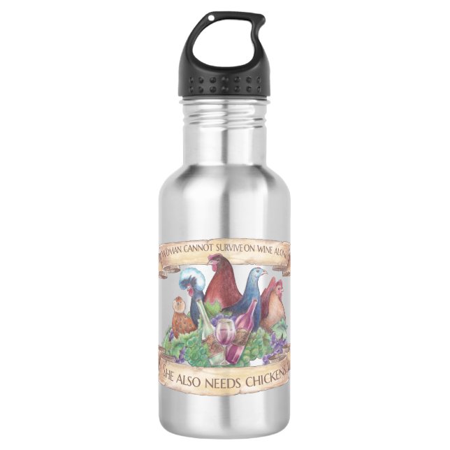 Bouteille D'eau En Acier Inoxydable Poulets et vins (Devant)