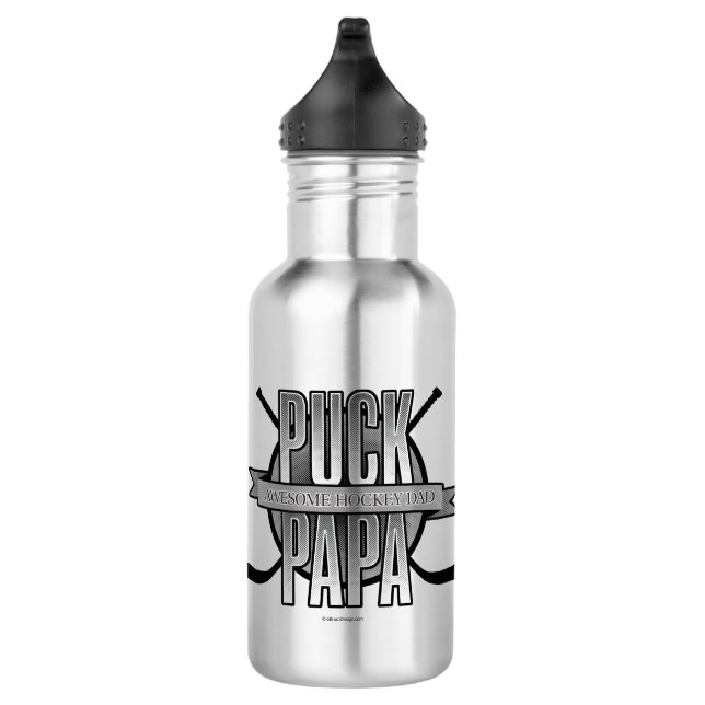 Bouteille D'eau En Acier Inoxydable Puck Papa (Papa de hockey) (Droite)